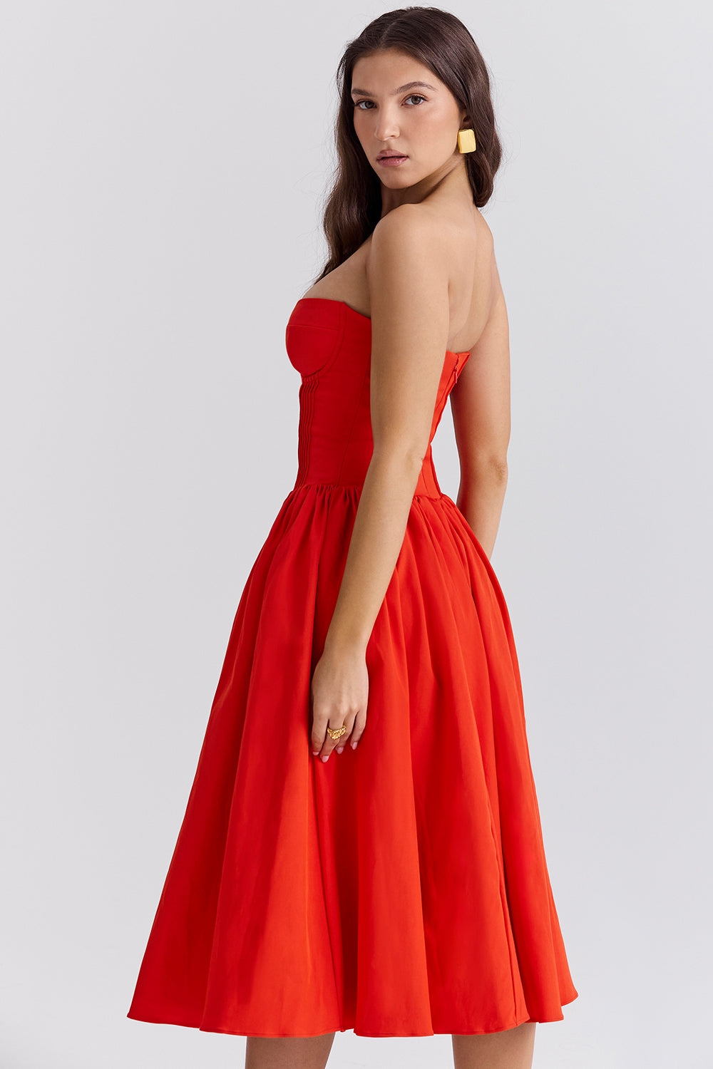 italian tomato strapless midi sundress
