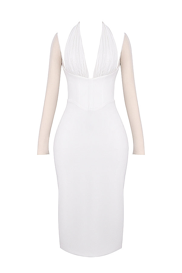 white plunge midi dress