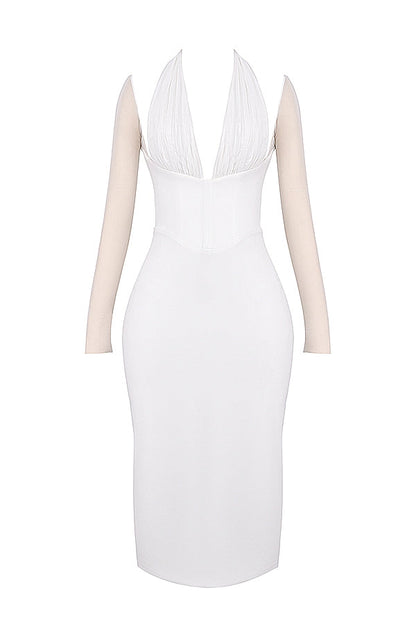 white plunge midi dress