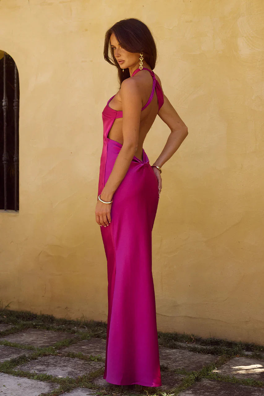 CHARA LOW CROSS BACK MAXI DRESS - MAGENTA