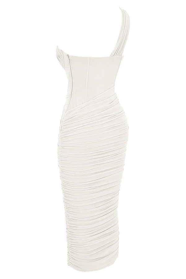 ivory asymmetric cutout midi dress