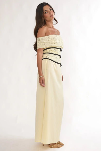 Begonias Off-Shoulder Bow Maxi Dress Spotted Lemon