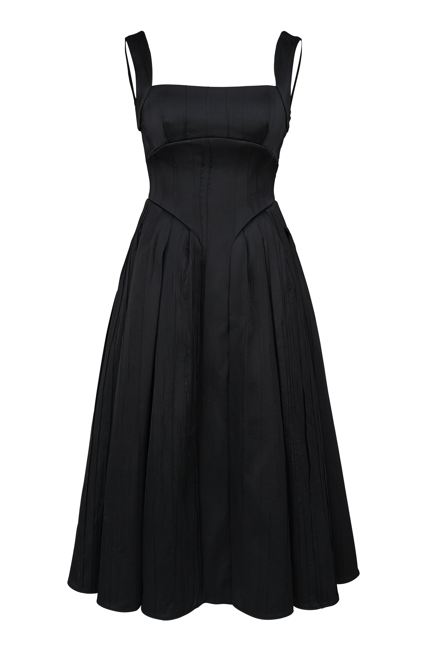 black textured satin corset midi dress