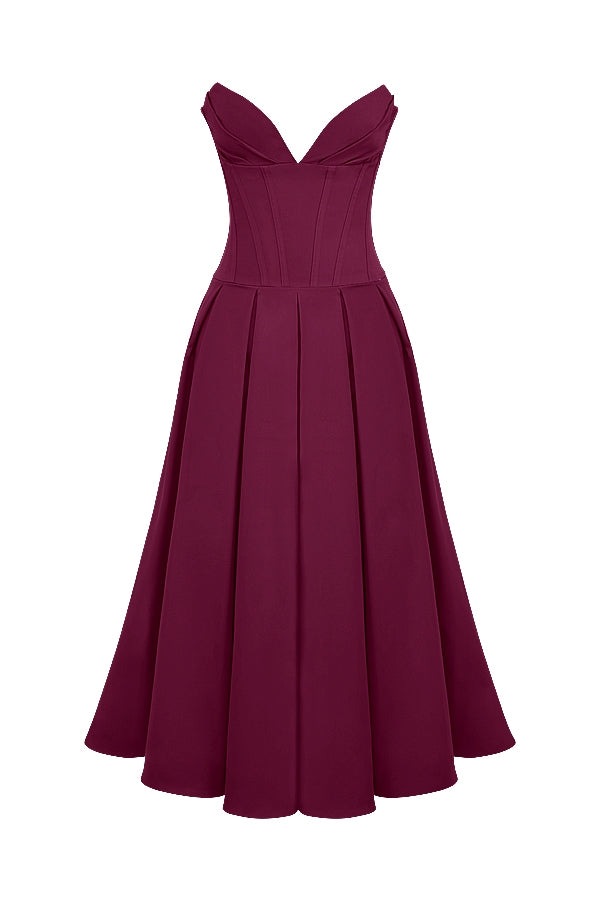 wine strapless midi dress