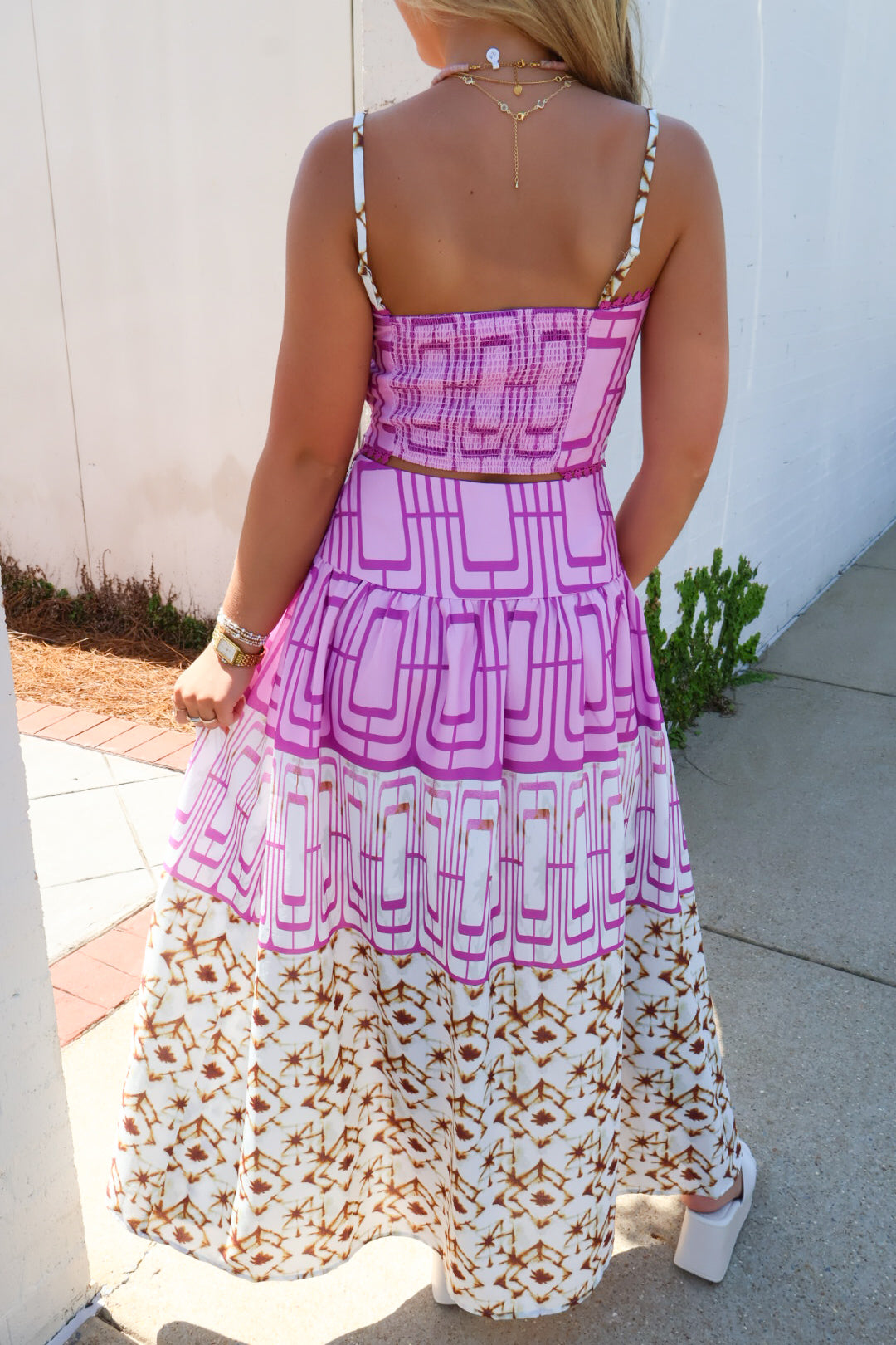 Lilac Mixed Print Maxi Skirt Set