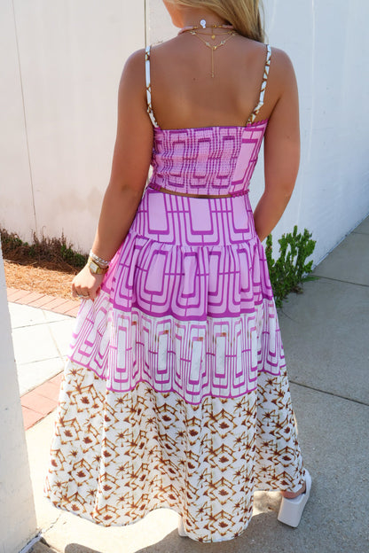 Lilac Mixed Print Maxi Skirt Set