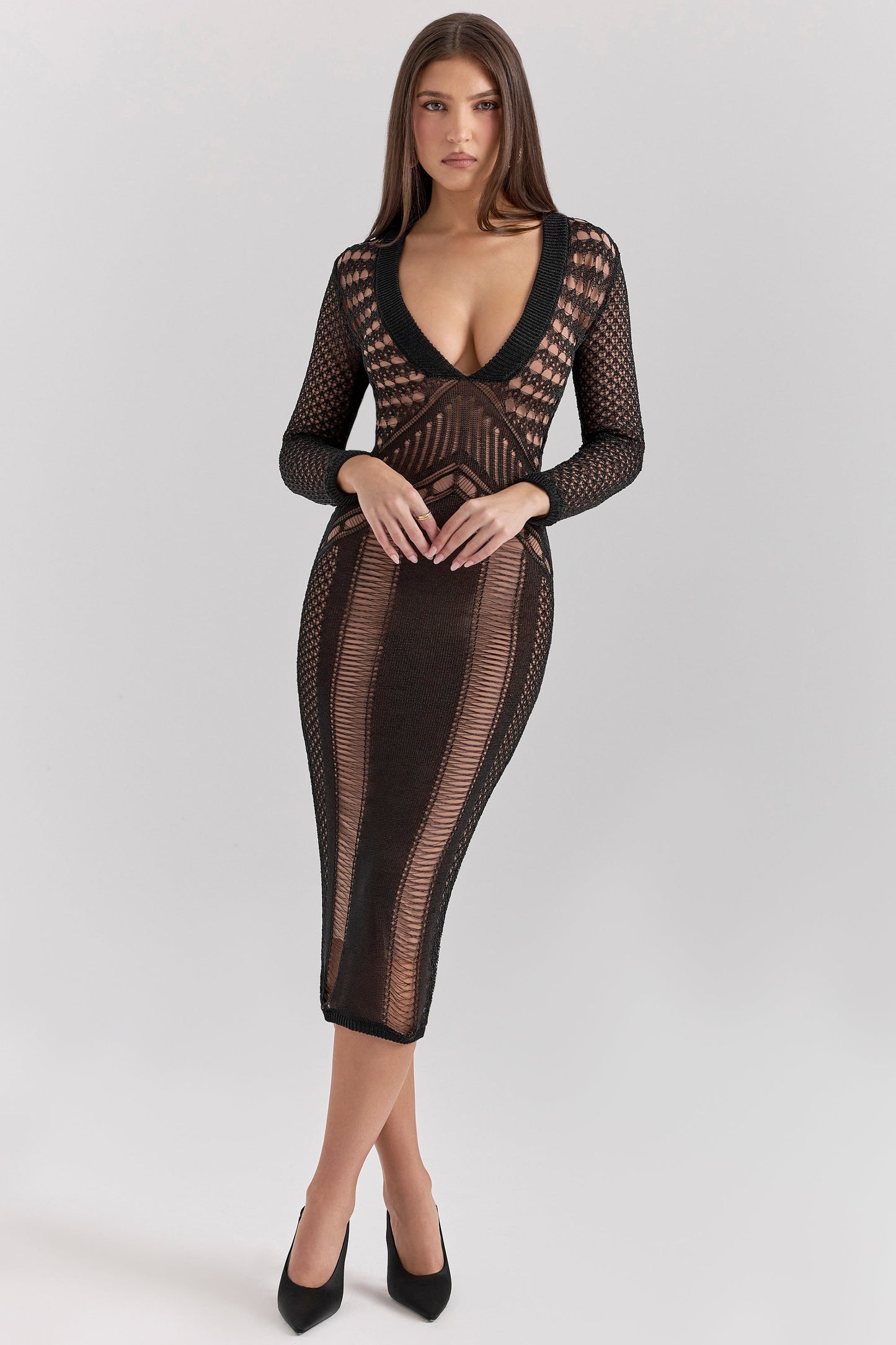 black plunge midi dress - sale