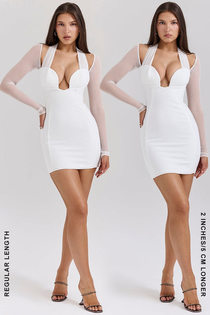 white plunge mini dress