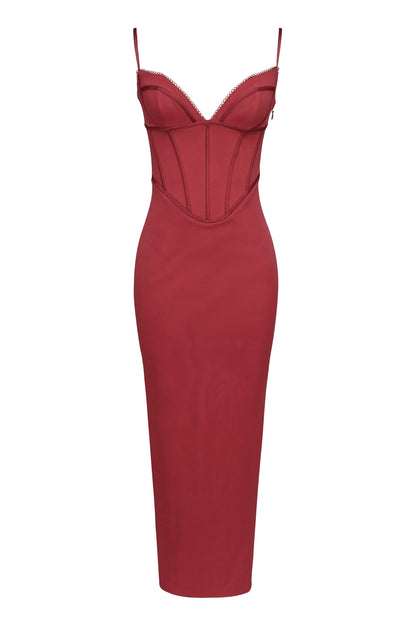 wine mesh bodycon maxi dress