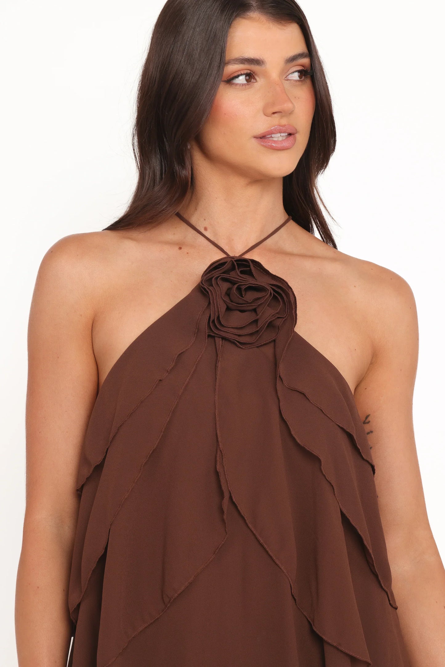 Zorina Halter Neck Chiffon Top - Brown