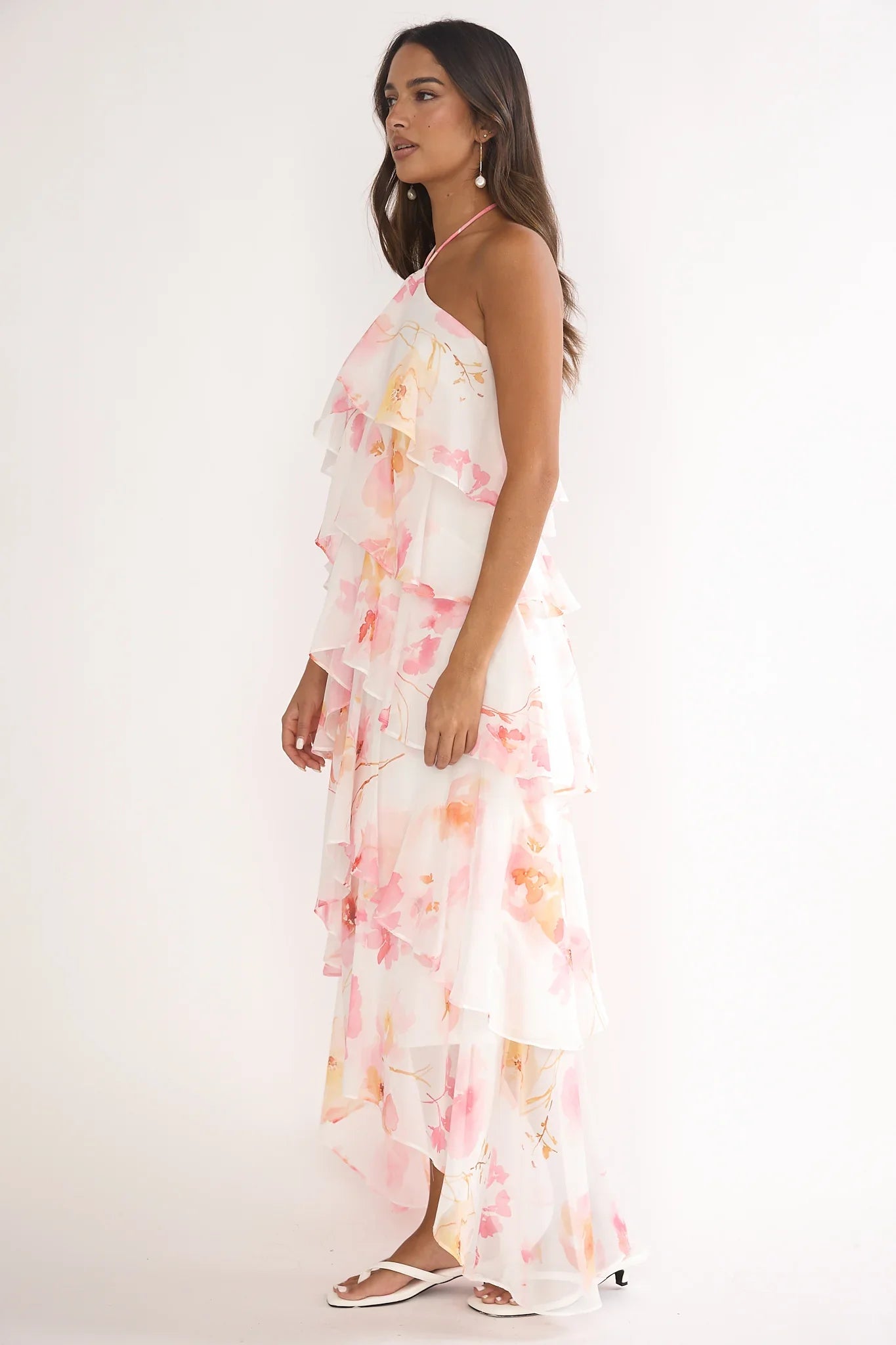 Darylyn Tiered Ruffle Maxi Dress Floral Pink