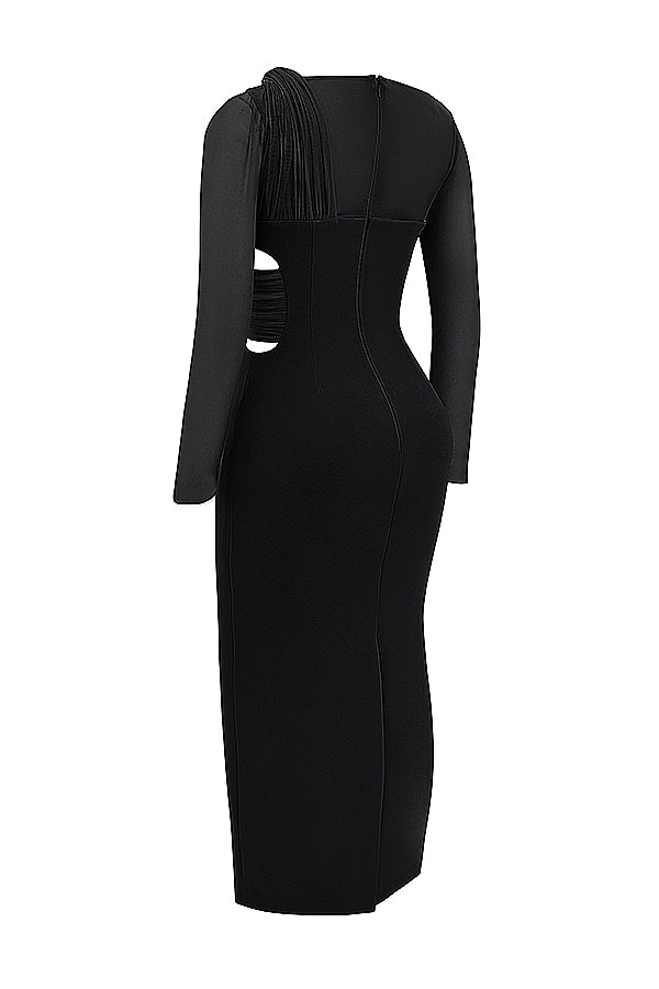 black plunge maxi dress