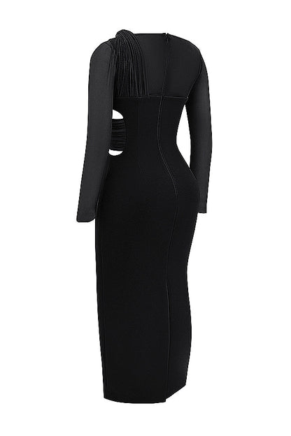 black plunge maxi dress