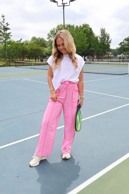 Casual Wide Leg Pink Pants