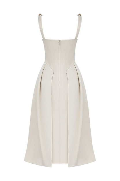 vintage cream satin pleated midi dress - sale