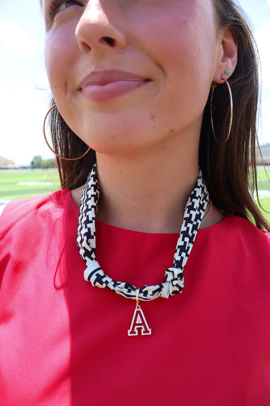 Red Letter A Charm Scarf Necklace