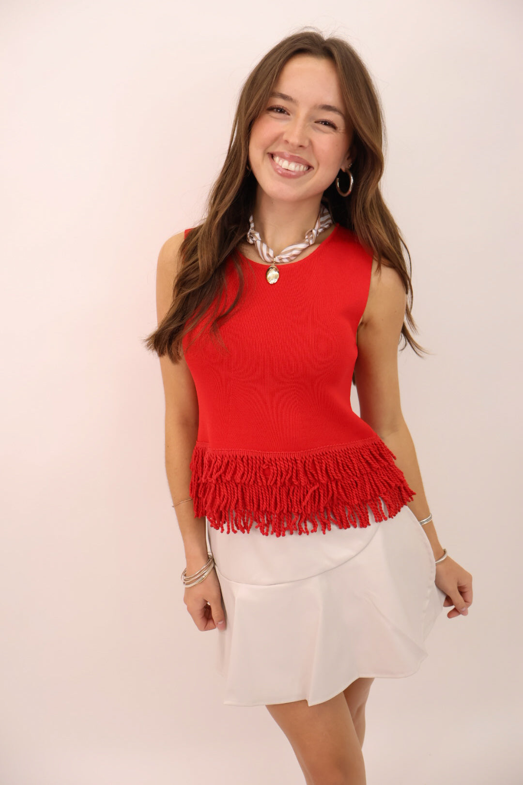 Fringe Hem Sweater Tank - Red