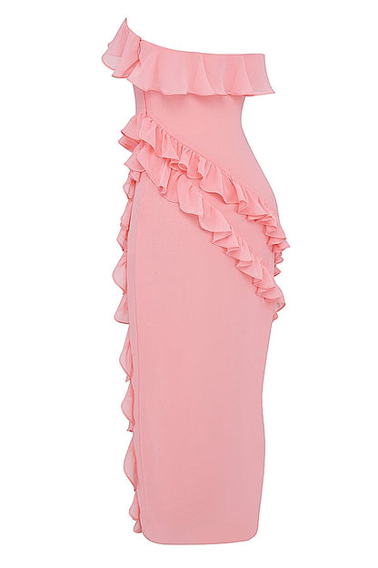 apricot ruffle maxi dress