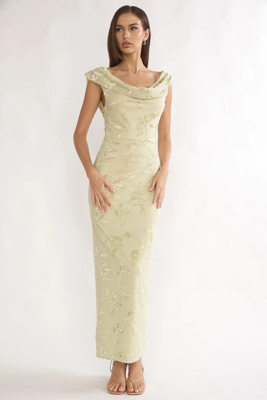 Evermore Cowl Neck Maxi Dress Floral Sage