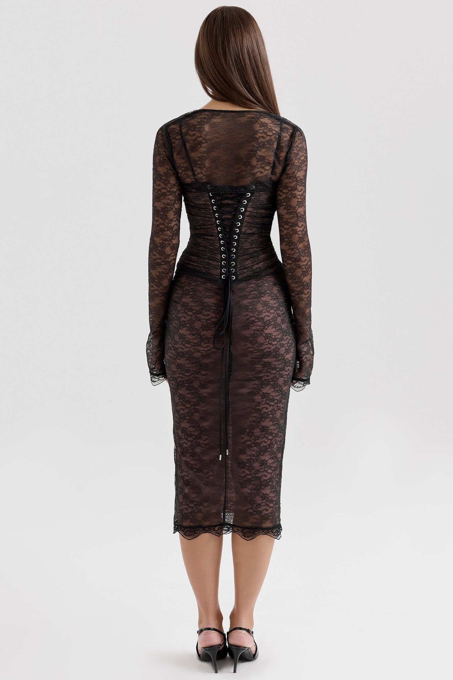 black lace corset midi dress