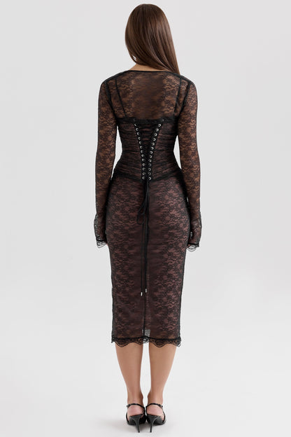 black lace corset midi dress