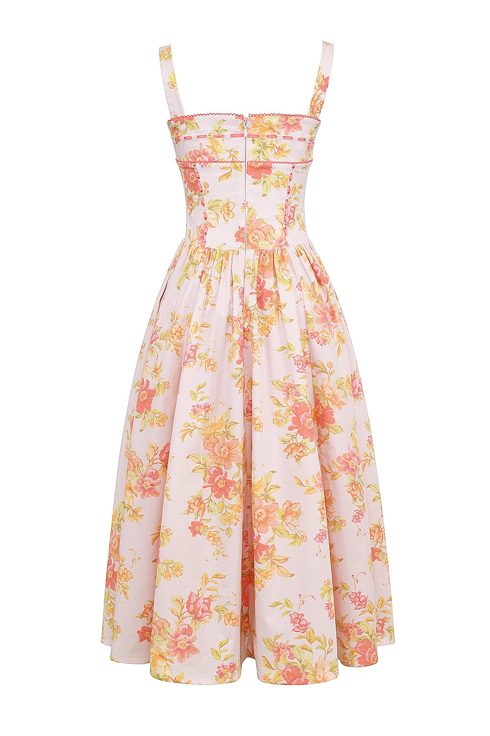 peach poppy print cotton midi sundress