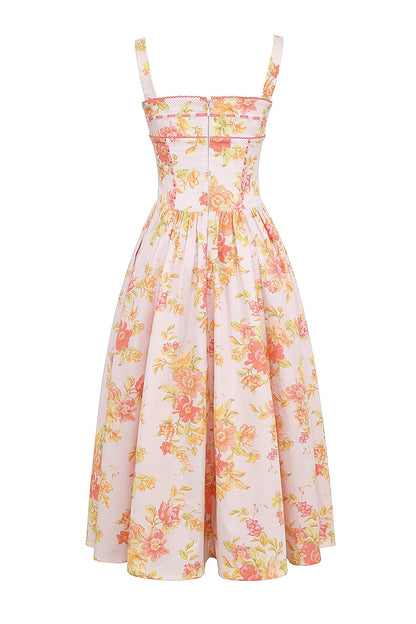peach poppy print cotton midi sundress
