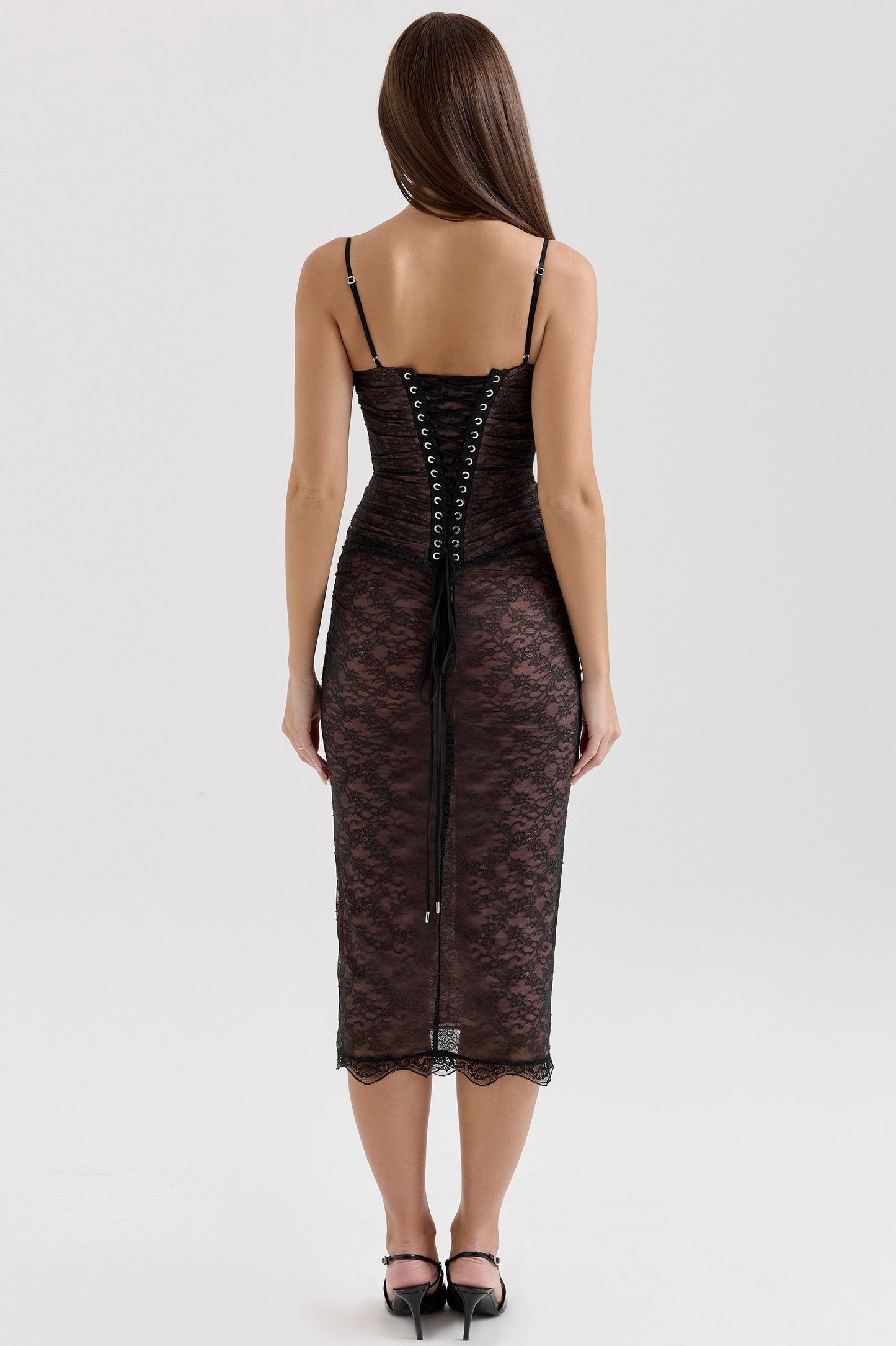 black lace corset midi dress