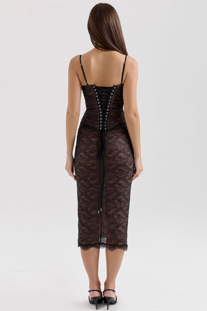 black lace corset midi dress
