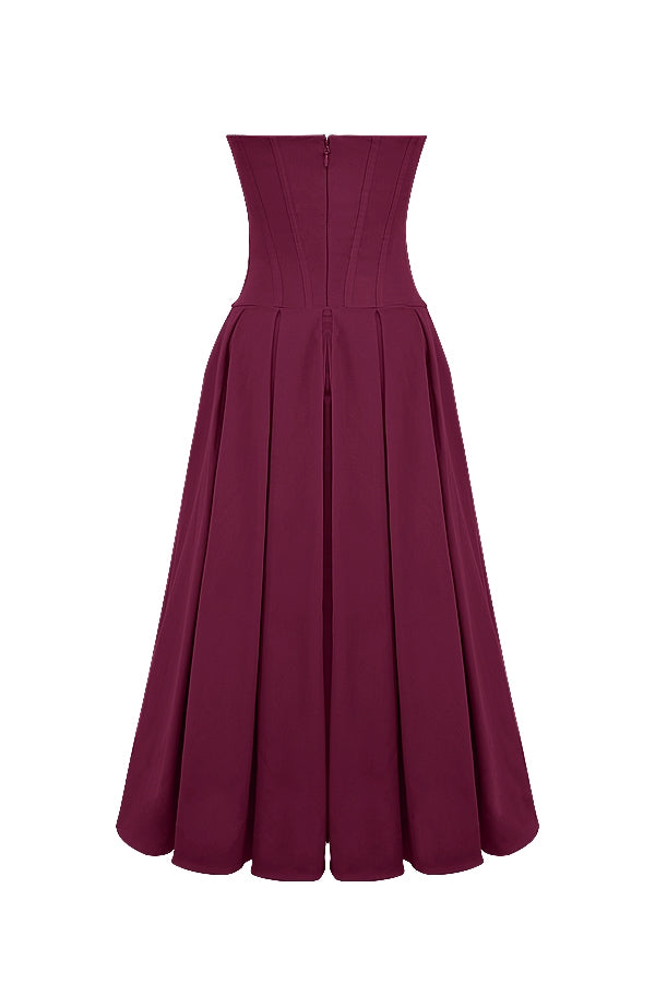 wine strapless midi dress