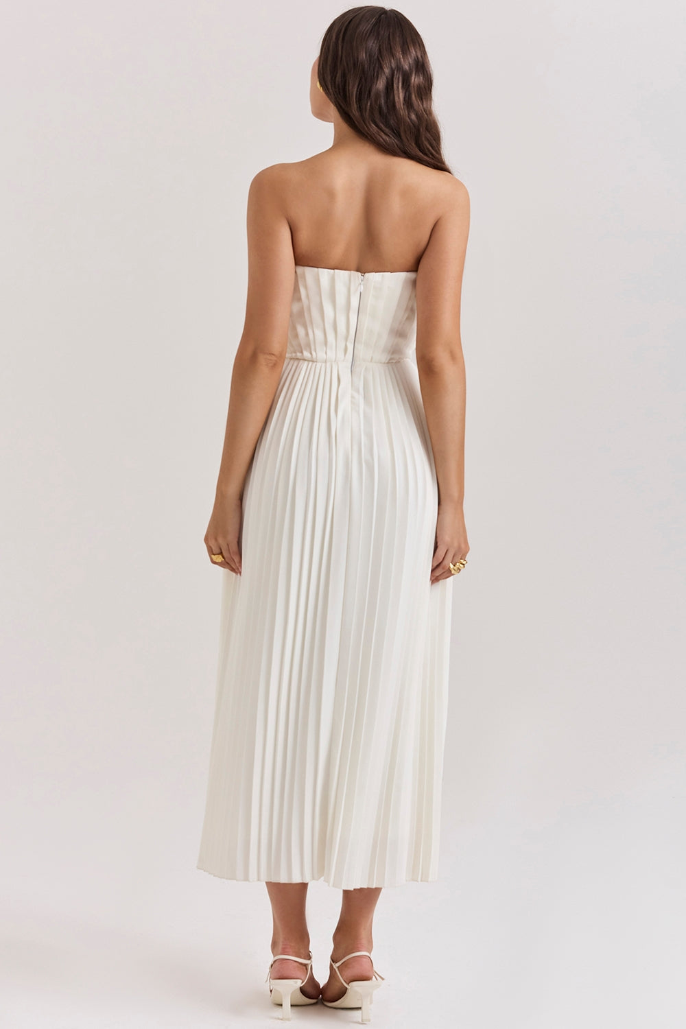 ivory pleated maxi dress