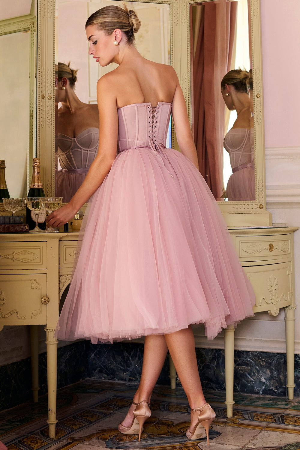 french rose tulle midi dress - sale