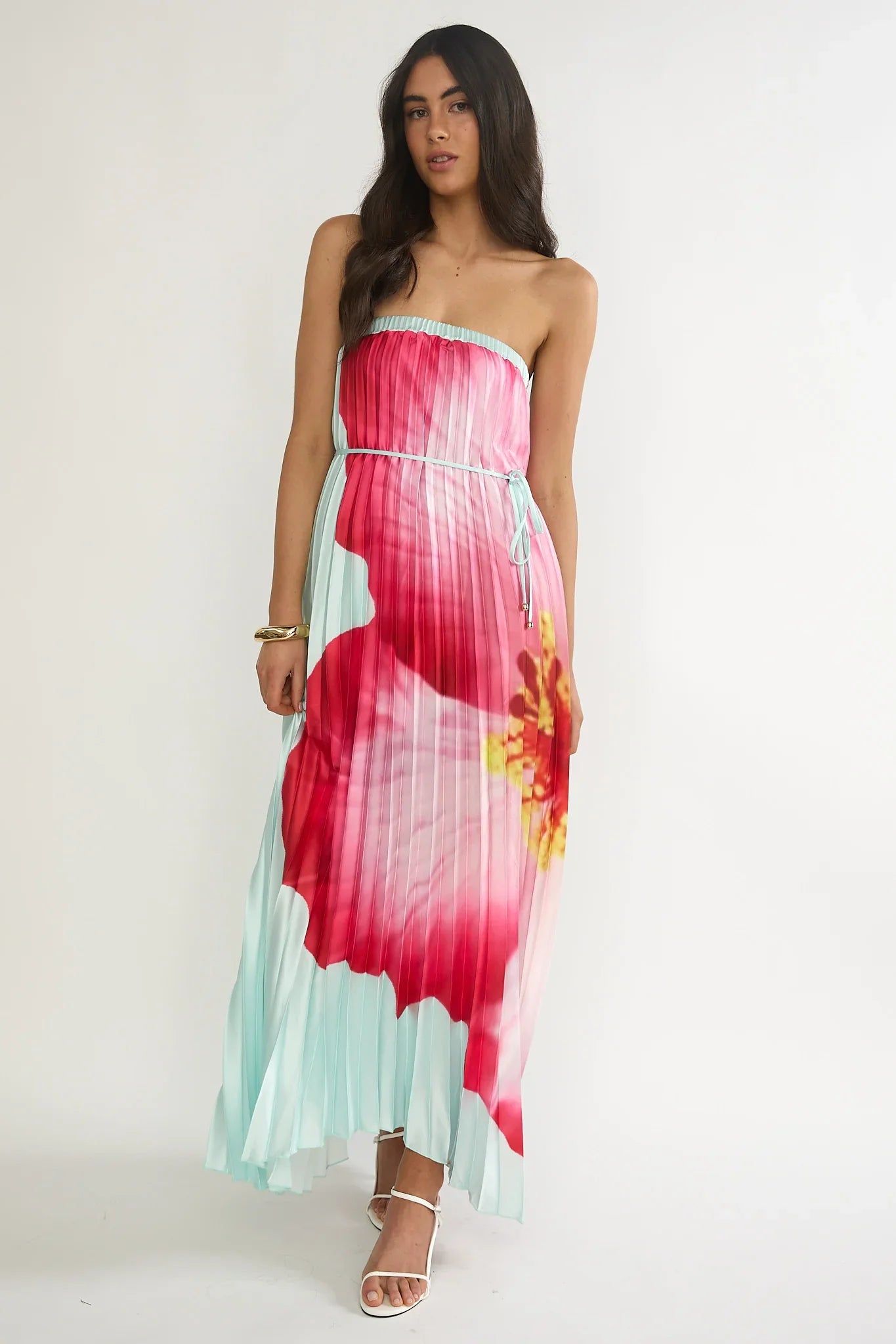 Lauriella Strapless Accordion Pleat Maxi Dress Hibiscus Mint