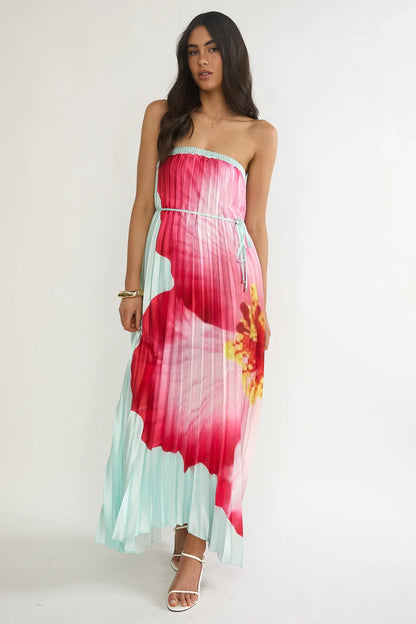 Lauriella Strapless Accordion Pleat Maxi Dress Hibiscus Mint