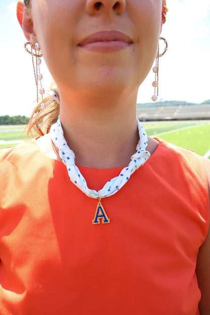 Blue Letter A Charm Scarf Necklace