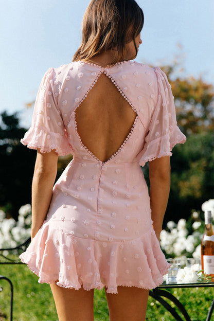 Afternoon Delight Crochet Bust Accent Open Back Dress Pink