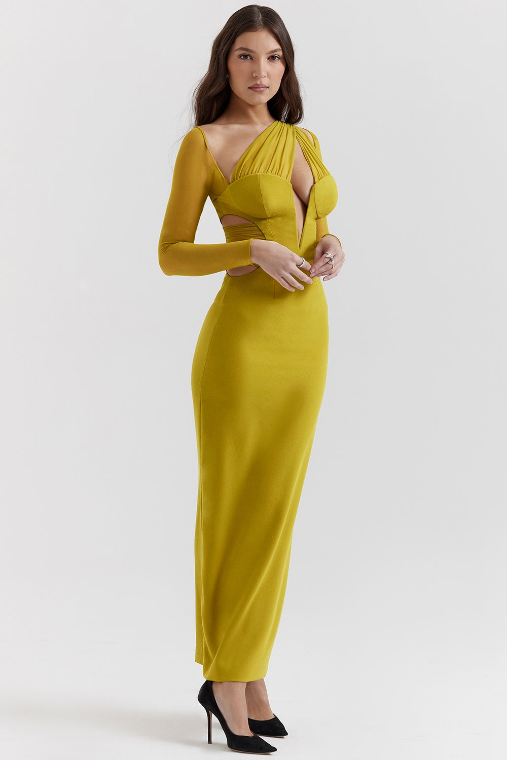 chartreuse plunge maxi dress