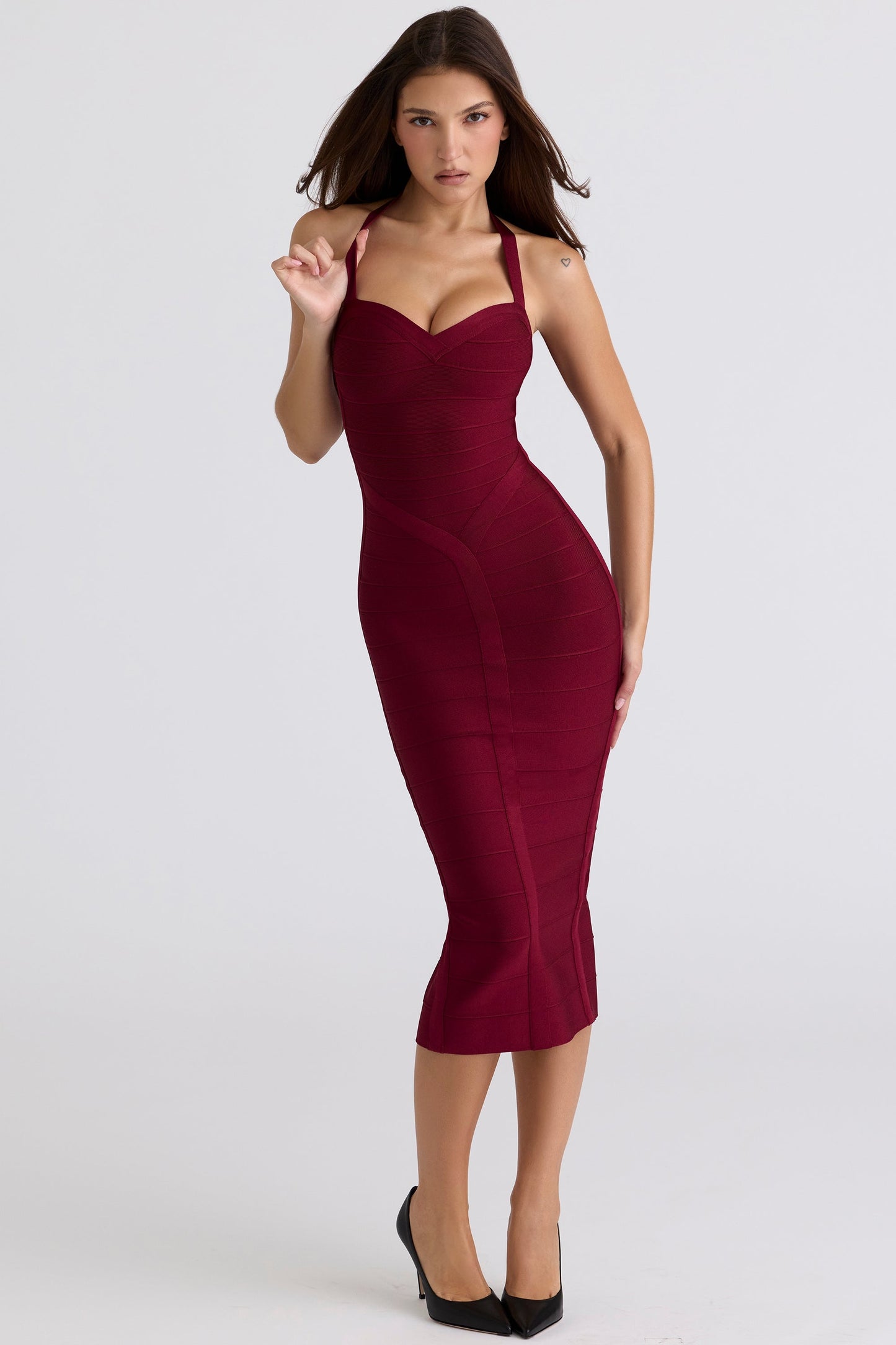 ruby halter neck bandage midi dress