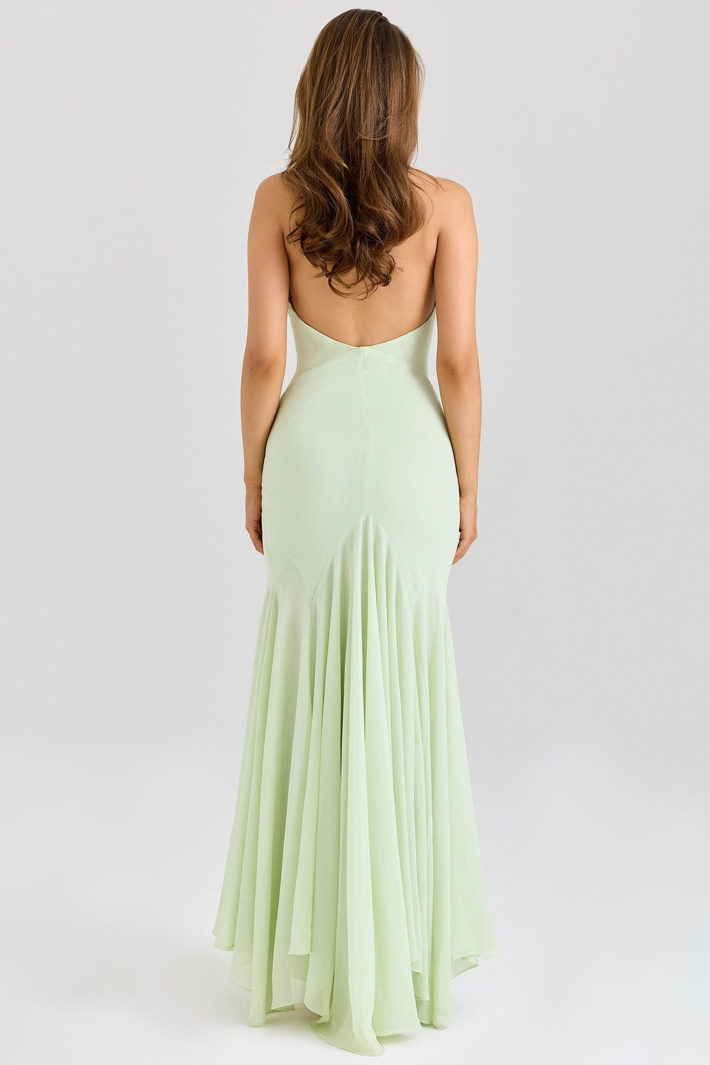 pistachio georgette draped midi dress