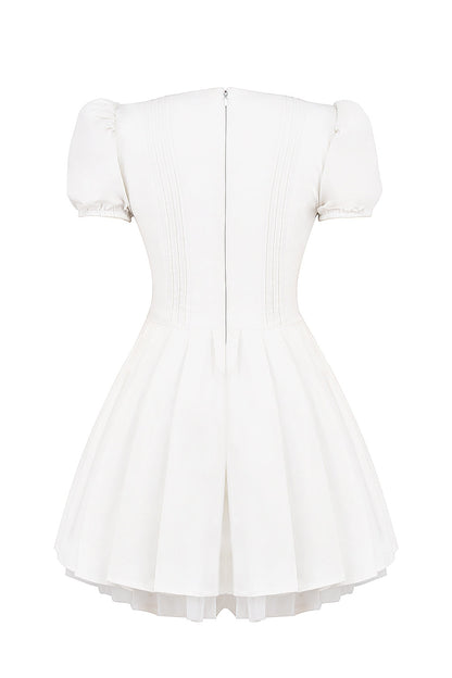 white pleated cotton mini dress