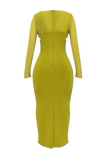 chartreuse plunge maxi dress