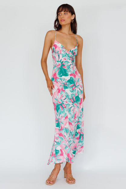 Alora Tie-Up Back Maxi Dress Flower Green