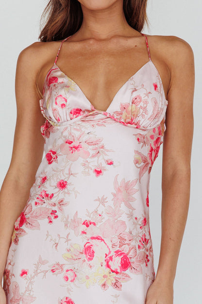 Alora Tie-Up Back Maxi Dress Floral Pink