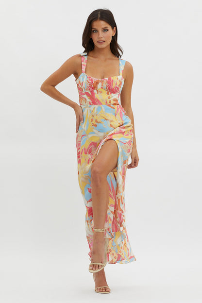Casuarina Gathered Bust Midi Dress Blue