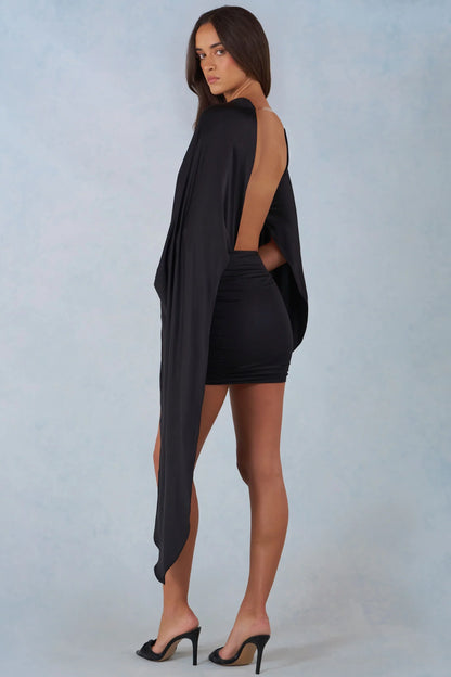 Draped Cape Mini Dress in Black