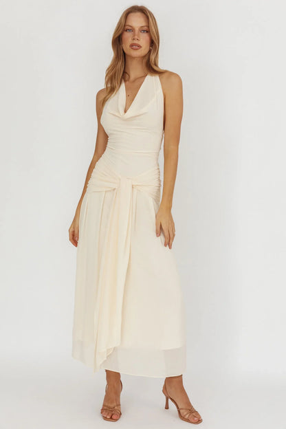 Maretha Cowl Halterneck Maxi Dress Butter