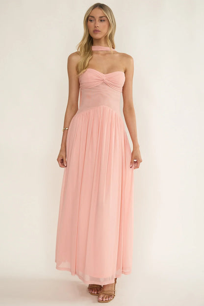 Annita Sheer Waist Maxi Dress Blush