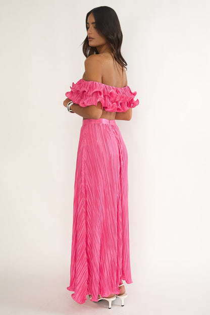Amaria Lettuce Edge Maxi Skirt Hot Pink
