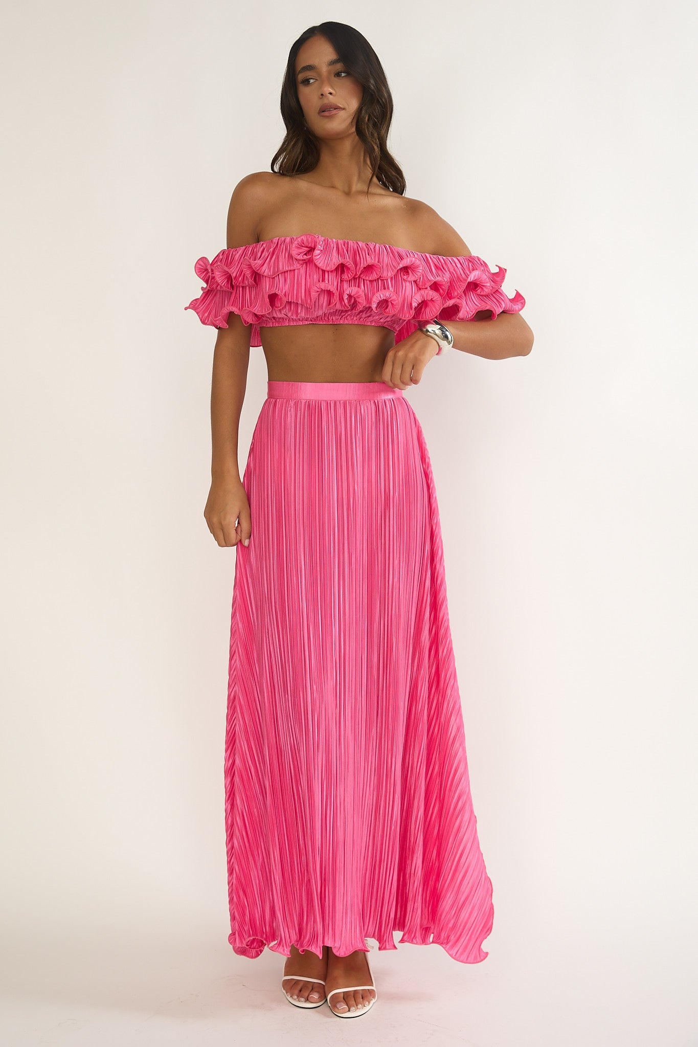 Amaria Lettuce Edge Maxi Skirt Hot Pink