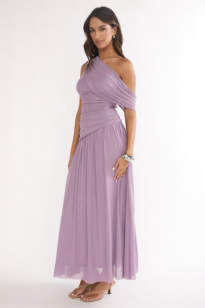 Amretha Asymmetric Neckline Maxi Dress Amethyst